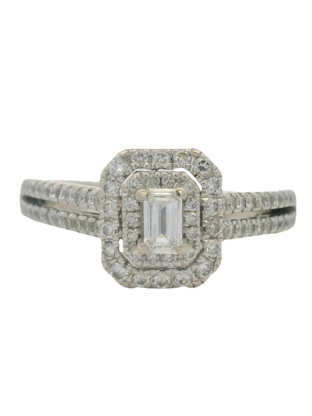 Vera Wang Love 14kt White Gold Diamond Emerald Double Halo Engagement Ring 8.75